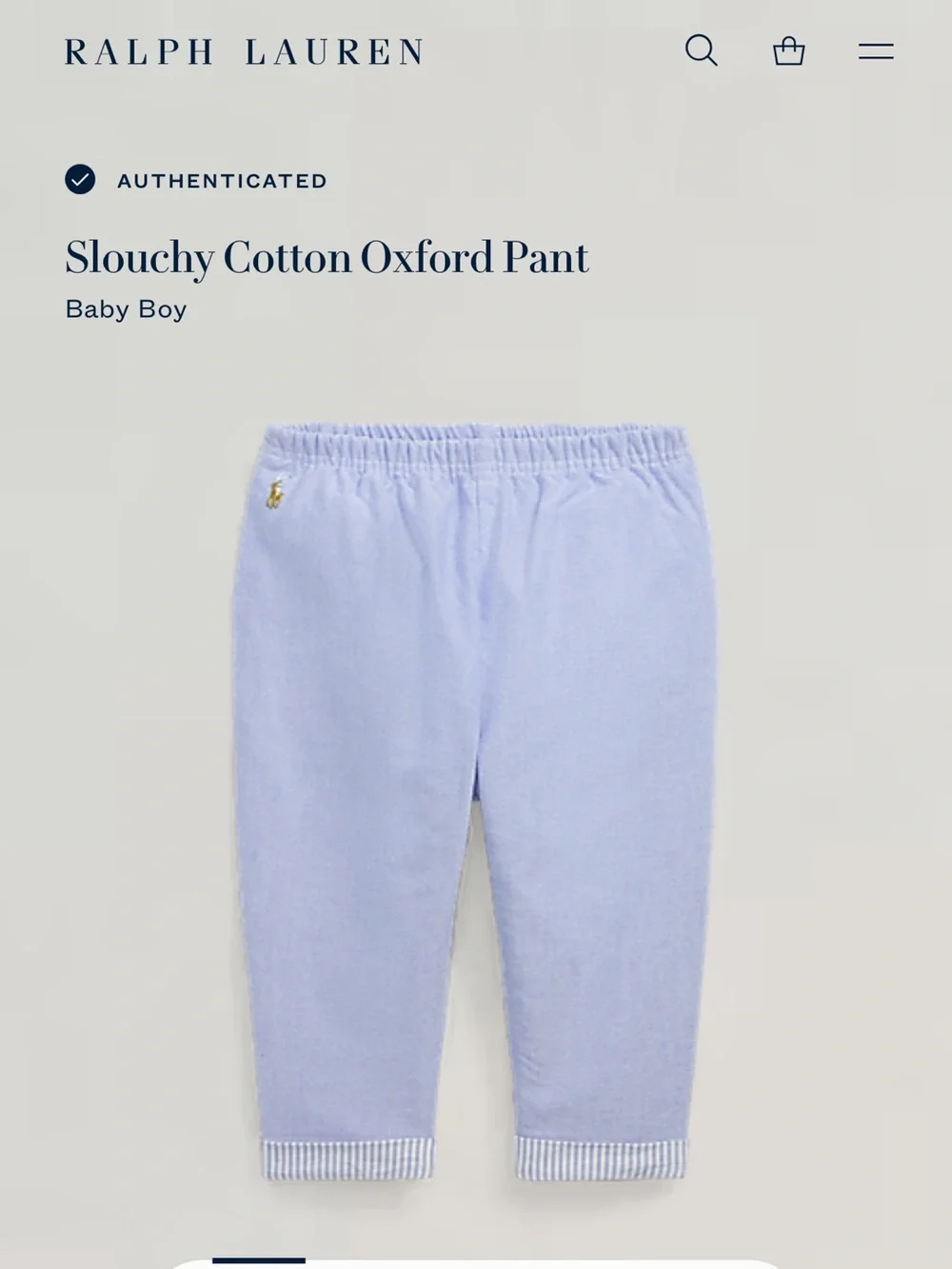 Ralph Lauren Light Blue Striped Baby Pants with Elastic Waist